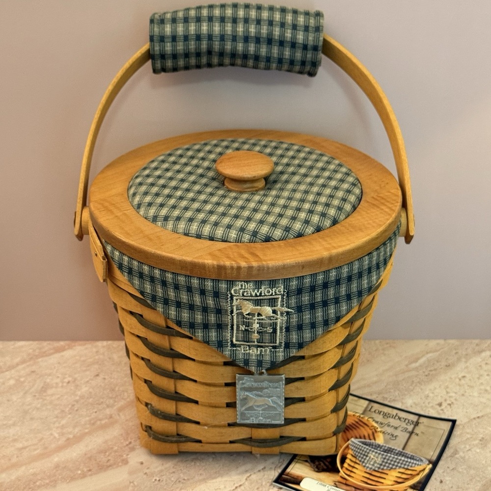 Longaberger 1998 Heritage Days Crawford Barn Raising Basket Lid Liner & Tie-On